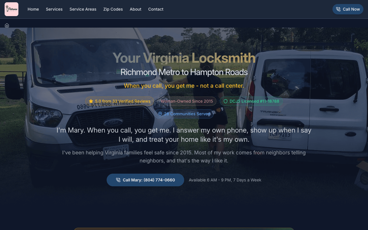 Petrone Locksmith desktop view